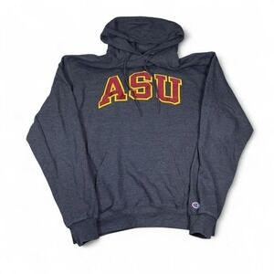 Champion ASU Hoodie Unisex L Gray Cotton College Pullover Sweatshirt